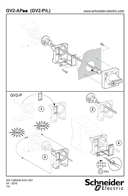 schneider施耐德GV2AP.. Fixing kit for door interlock mechanism for GV2 P_L